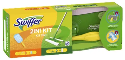 Image de Swiffer Kit de nettoyage 1 balai, 8 chiffons et 1 balayette