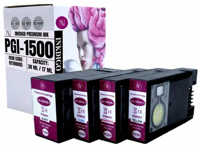 Produktbild von Inkdigo Tintenset PGI1500 für Canon Maxify MB2050, MB2150, MB2155, MB2350 – CMYK, 89 ml,, KI-generiertes Bild