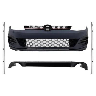 Productafbeelding van Bodykit voor VW Golf 7.5 Facelift Hatchback (modeljaren 2017-2020), GTI-design, bestaande uit: bumperset, gril en zijskirts.