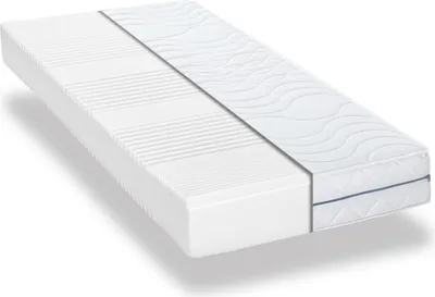 A cross-section of a white mattress showing its layers.