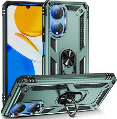 Image de Étui pour Honor X7 étui de protection militaire double couche avec support d'anneau et support vert