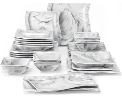 Imagen del producto de Servicio de mesa de porcelana: plato, cuenco, juego de vajilla, 26 piezas, color gris