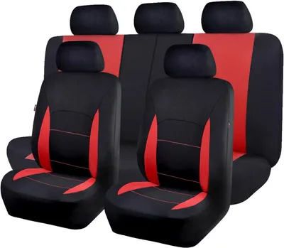Obrázok produktu pre Autopoťahy kompletná sada, čierna a červená, priedušný polyester, do auta