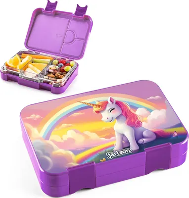 Produktbild von Toni Brotdose mit Fächern - Bento-Box auslaufsicher - Snackbox für Kinder - Kindergarten und Schule - Mädchen und Jungen - (Einhorn 2)