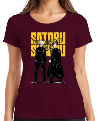 Productafbeelding van Satoru Gojo en Geto, het sterkste duo, Jujutsu Kaisen anime, Japan, Y2K, dames T-shirt, bordeauxrood, maat M