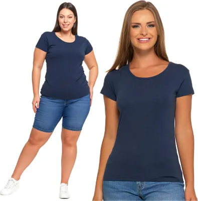 Zdjęcie produktu dla Koszulka damska MORAJ, jednokolorowa, z krótkim rękawem, klasyczna, granatowa, 3XL