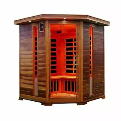 Immagine prodotto di Cabina a infrarossi PureHaven 150x150x80x95x80 cm in legno di abete canadese Sistema audio Bluetooth Light therapy in 4 colori Controllo digitale
