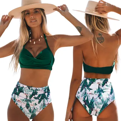 Obrázok produktu pre Dvojdielne zoštíhľujúce plavky, súprava bikín, top a spodná časť, štýl boho, veľkosť S
