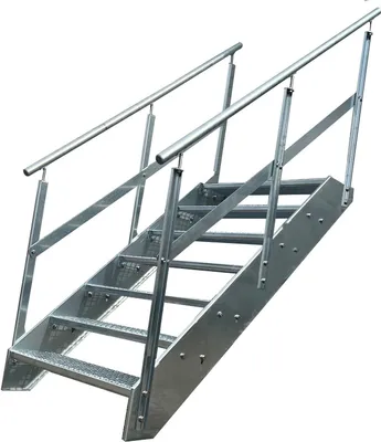 Produktbild von Gitterrost Stahl Wangentreppe 7 Stufen beidsetiges Geländer - Verzinkt - (B x H x T) 100 x 133 x 139 cm