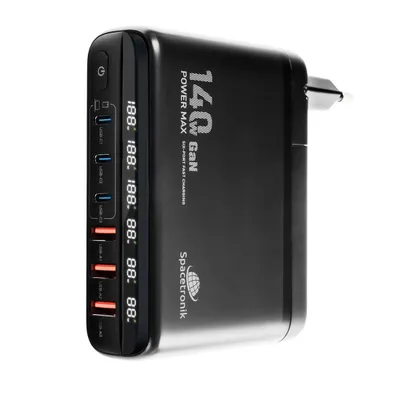 Imagen del producto de Estación de carga de 140W con tecnología GaN, modelo SR103, con LED y 6 puertos USB (PD+QC3.0)