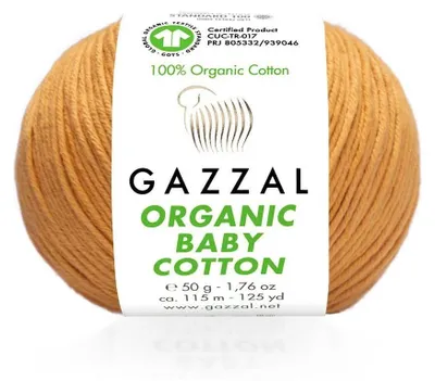 Obrázek produktu pro Gazzal Organická bavlna pro děti, příze na pletení a háčkování, 443, váha 50 g, délka 115 m, barva okrová