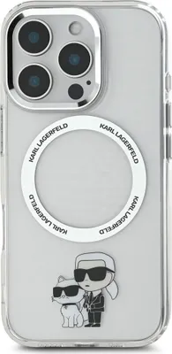 Image de Karl Lagerfeld, Étui MagSafe pour iPhone 16 Pro Karl & Choupette Design, Transparent