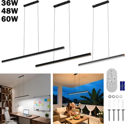 Obrázek produktu pro XINZI LED závěsné světlo 60W, 150cm, nastavitelná výška až 115cm, teplá bílá 2800-3200K, hliník a akryl, závěsné světlo jídelna, obývací pokoj, kuchyně, IP44