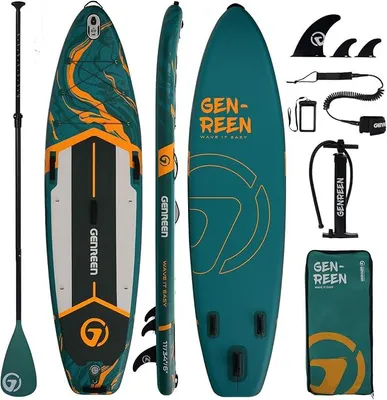 Produktbild von (Extra Groß) Stand up Paddle Board für Aller Fähigkeitsniveaus, 335x86cm Aufblasbare Paddleboard für Adults mit Allem Zubehör, SUP Board mit Cam Halterung, 3 Finnen