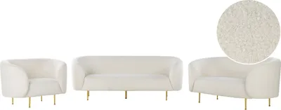 Produktbild von BELIANI Sofa Set 3-Teilig Weiß Bouclé Stoffbezug 6-Sitzer Sitzgruppe Armlehnen Metallgestell in Gold Glamouröser Stil Wohnzimmer Esszimmer Flur
