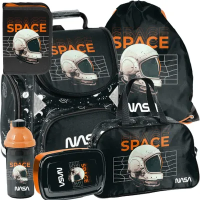 Produktbild von Schulrucksack Mädchen Jungen Motiv NASA 6 T Set  Rucksack, Federmäppchen, Tasche, Trinkflasche, Frühstückstasche, Schulranzen Mega-Set Paso
