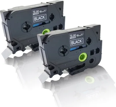 Produktbild von Print-Klex 2x Schriftband kompatibel kompatibel mit Brother P-Touch H 500 Series Weiß auf schwarz TZE 345 18mm TZ345 Ptouch Label Tape