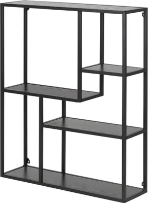 Produktbild von Selsey Wandregal KRAPINA - Hängeregal mit Metallgestell - dunkelgraue Holzoptik /Schwarz, asymmetrisch  91 x 75 cm