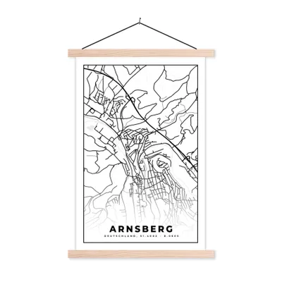 Produktbild von MuchoWow® Textilposter Stadtplan - Arnsberg - Karte 40x60 cm mit holzfarbenen Rahmen - Poster