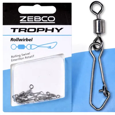 Produktbild von Zebco Trophy Rollwirbel Tönnchenwirbel mit Snap Gr. 16 20mm 18kg 8 Stk
