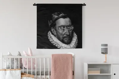Produktbild von MuchoWow® Wandteppich Wandbehang Porträt von Wilhelm I. - Adriaen Thomasz - Schwarz und Weiß 90x90 cm Tapisserie Dekoration Wandtuch - Wandaufhänger