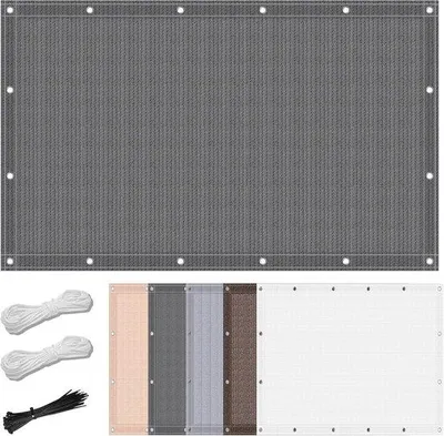 Productafbeelding van Scheurvast Polyester Schaduwdoek 1.1 x 1.8 m met Scheerlijnen voor Terras, Balkon en Tuin - Donkergrijs
