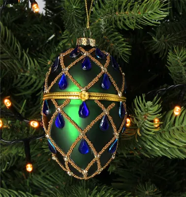 Produktbild von Christbaumschmuck Glas 10cm Ei Figur Grün / Blau