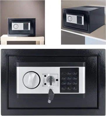 Produktbild von QEENTOE Safe Tresor, 12L Elektronischer Wandtresor, Möbeltresor Geldkassette Tresor Feuerfest Wasserdicht, mit zahlenschloss und Schlüssel, 31x20x20cm