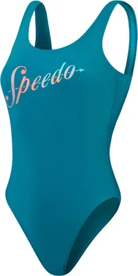 Image de Maillot de bain Speedo pour femme avec un décolleté en U profond, couleur : turquoise, taille : 42