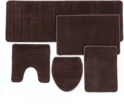 Produktbild von Unyqoos® 5er-Set braune Badematten, Memory-Schaum, waschbar, rutschfest, extra groß – inkl. Läufer (1 grau), WC-Vorleger, WC-Sitzbezug
