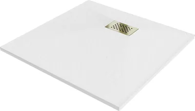 Zdjęcie produktu dla Mexen Hugo brodzik kwadratowy SMC 90 x 90 cm, biały, maskownica złota - 42109090-G