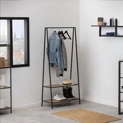 Productafbeelding van Kledingrek Varven Frame Steel Mat Zwart/Naturel - Giga Living