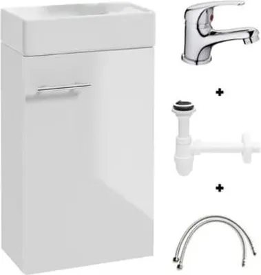 Immagine prodotto di Mobile da bagno con lavabo 40x60 cm bianco, miscelatore bagno cromato e sifone piccolo