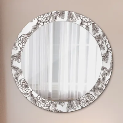 Produktbild von Ø70cm Modern Spiegel - Wandspiegel Wandmontage- Schlafzimmer - Traumfänger Federn