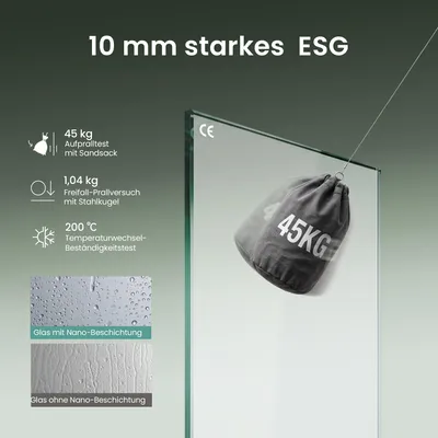 Produktbild von Mai & Mai Walk-In Dusche Duschwand für Dusche Duschabtrennung 60x200cm  ESG-Sicherheitsglas 10mm NANO Glas BRAM1 Bremen2MS