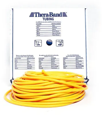 Produktbild von TheraBand Tubing Rolle 30,50 m – Original Trainingsschlauch für Therapie, Fitness & Rehabilitation leicht/gelb