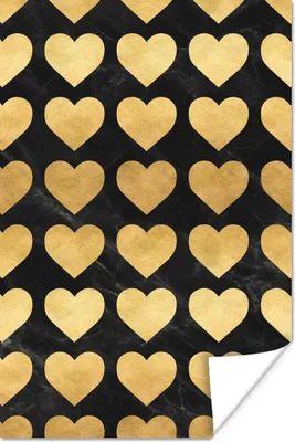 Produktbild von MuchoWow® Poster Muster - Herz - Gold - Schwarz 60x90 cm - Wanddekoration