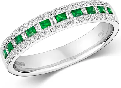 Produktbild von Wunderschöner 18 Karat (750) Weißgold Halb Eternity Diamant Damenring Baguette-Schliff 0.21 Karat HI - SI mit Smaragd, 53 (16.9); TRS2348RSM