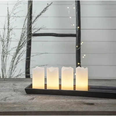 Produktbild von LED Kerzenset - Echtwachs - flackernde LED - Timer - Fernbedienung - weiß - 4er Set