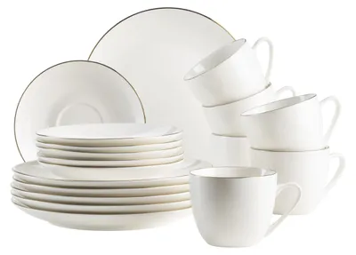 Kaffeeservice 18-teilig, Porzellan, weiß, Goldrand, für 6 Personen