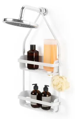 Zdjęcie produktu dla Półka pod prysznic wisząca - Organizer prysznicowy - Bez wiercenia - 41 x 61 x 10 cm - 2 półki - Biały