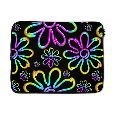 Produktbild von MuchoWow® Laptop Hülle 15 Zoll Blumen - Neon - Muster - Psychedelisch Laptoptasche - Laptoptasche - Sleeve - Rundum-Schutz