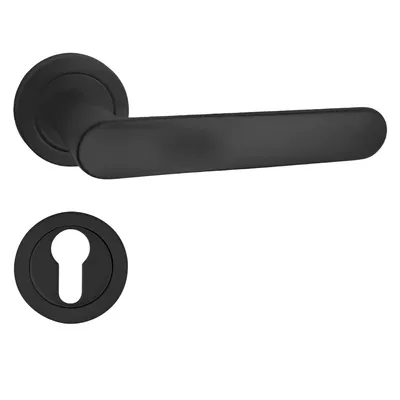 Produktbild von Domino Türgriff OVAL-R Drückergarnitur PZ - Profilzylinder Set Rund-Rosette Türklinke für Zimmertür, Bürotür, Kellertür & Innentür Aluminium Schwarz