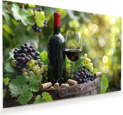 Produktbild von Glasbild 75x50cm in XXL für Wohnzimmer, Schlafzimmer Motiv Wein Und Trauben
