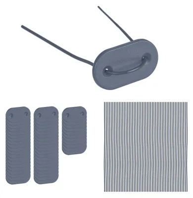 Immagine prodotto di Relaxdays Kit di fissaggio per schermi frangivista, 52 fili metallici e piastrine ciascuno, kit di fissaggio per stuoie frangivista, grigio