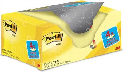 Immagine prodotto di Post-it® 653SY-20 16 + 4 GRATIS: Post-it® Notes Haftnotizen gelb, 16 Blöcke + GRATIS 4 Blöcke