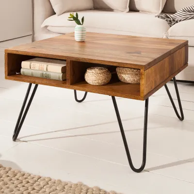 Produktbild von riess-ambiente Handgearbeiteter Couchtisch SCORPION 60cm Sheesham Massivholz mit Stauraum Hairpin Legs Beistelltisch Tisch