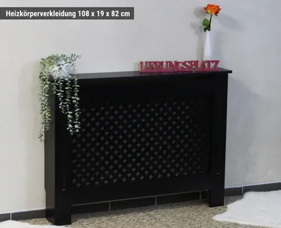 Produktbild von Heizungsverkleidung Heizkörperabdeckung Abdeckung Cover Schrank Holz MDF schwarz Gitter 112x82 cm