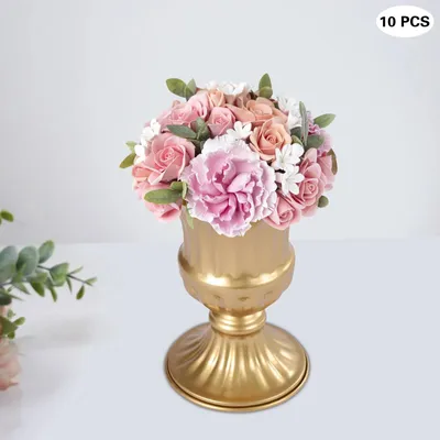 Immagine prodotto di Set di vasi da fiori per matrimoni - Vasi a tromba - 10 pezzi - Ferro - Vernice a fuoco - Centrotavola decorativo per matrimoni e feste - Oro