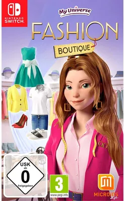 A video game cover featuring a cartoon character and various fashion items.
